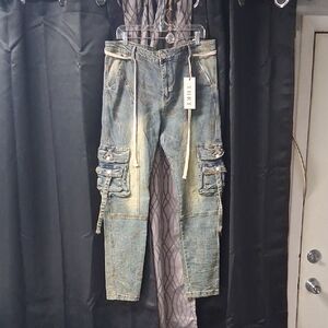 Men's Distressed Blue Cargo Pants